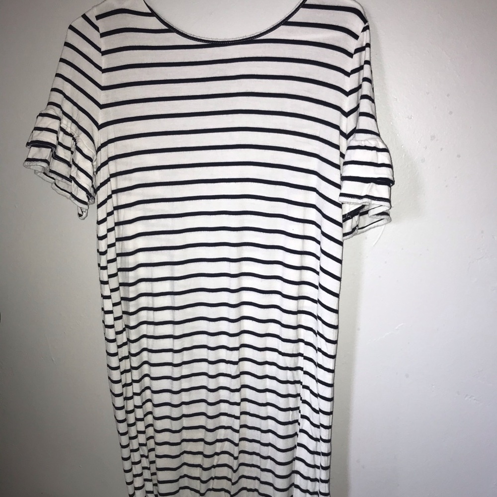 Black and white striped shirt dress